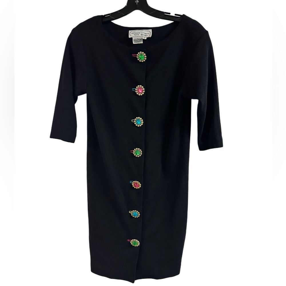 Vintage Adrienne Vittadini Wool Dress with Colorful Buttons Size 2